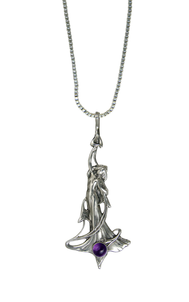 Sterling Silver Victorian Woman Maiden Pendant With Amethyst